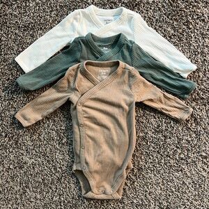 Carter's Ribbed Bodysuits - White, Green, and Tan